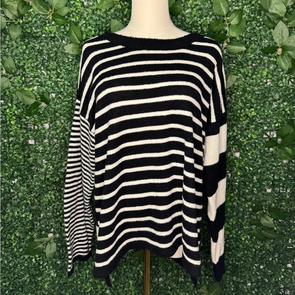 Elegant Black and White Striped Women's Sweater